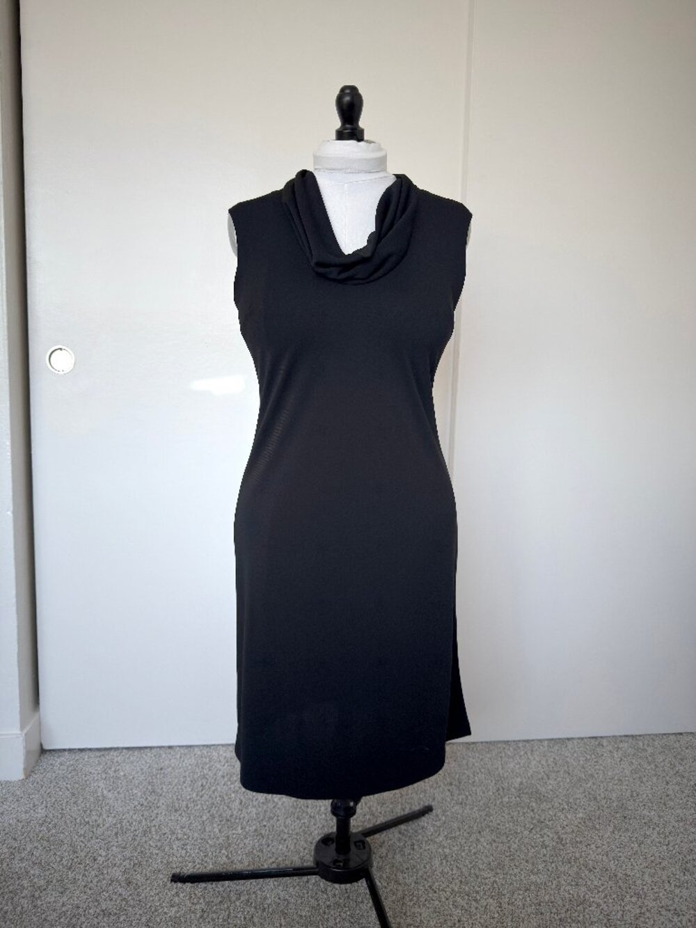 Black sleeveless cowl neck dress